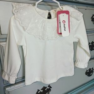 White top with eyelet lace collar,ruffle cuffs NWT